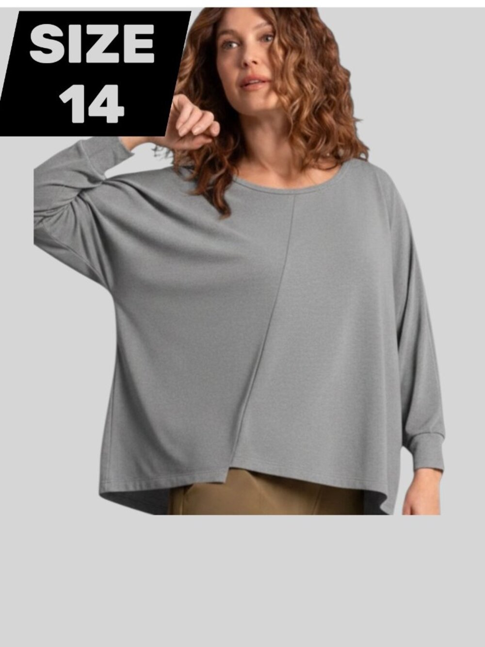 SYMPLI - Trim Boxy Top - Melange Silver - Size 14